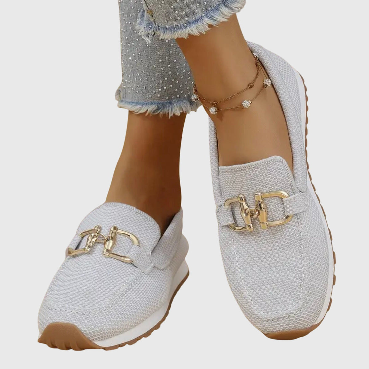Women's Slip-On Sneakers with Mesh Knit Upper and Metal Horsebit Detail | Loafer Style Shoes with Lug Sole | Size 6.5-11