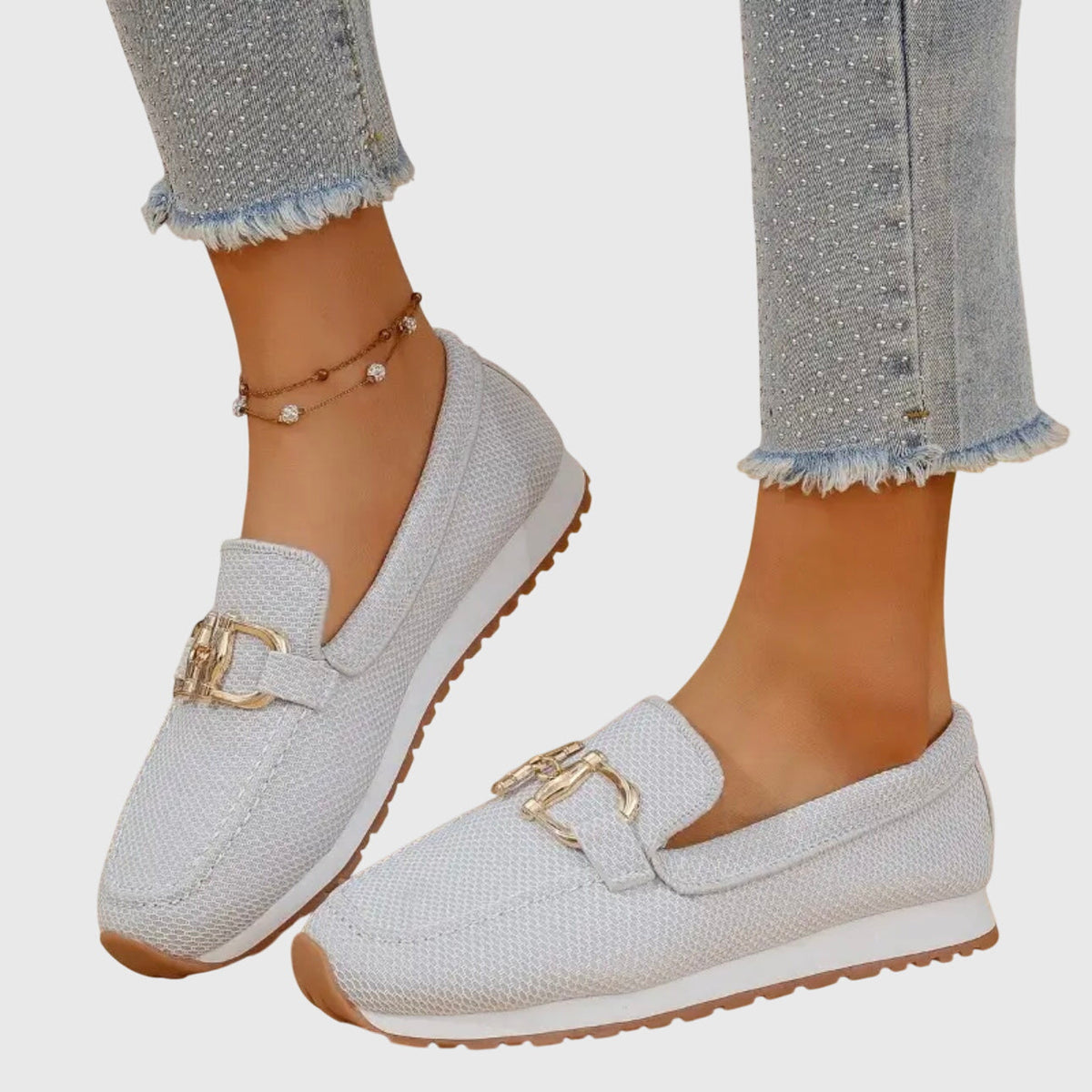 Women's Slip-On Sneakers with Mesh Knit Upper and Metal Horsebit Detail | Loafer Style Shoes with Lug Sole | Size 6.5-11