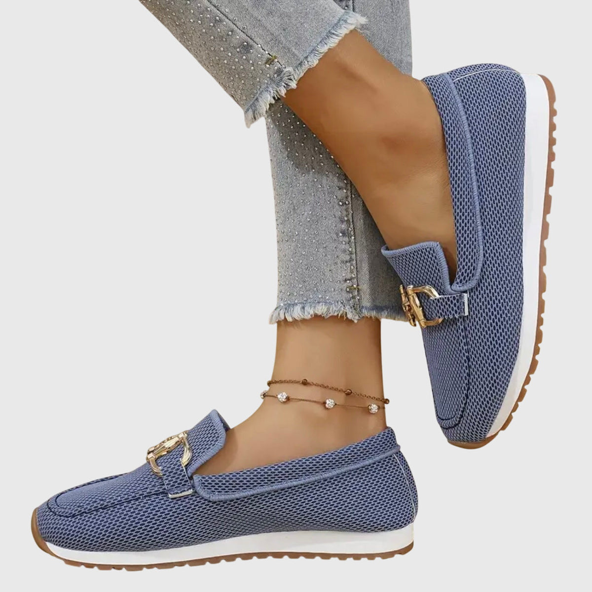 Women's Slip-On Sneakers with Mesh Knit Upper and Metal Horsebit Detail | Loafer Style Shoes with Lug Sole | Size 6.5-11
