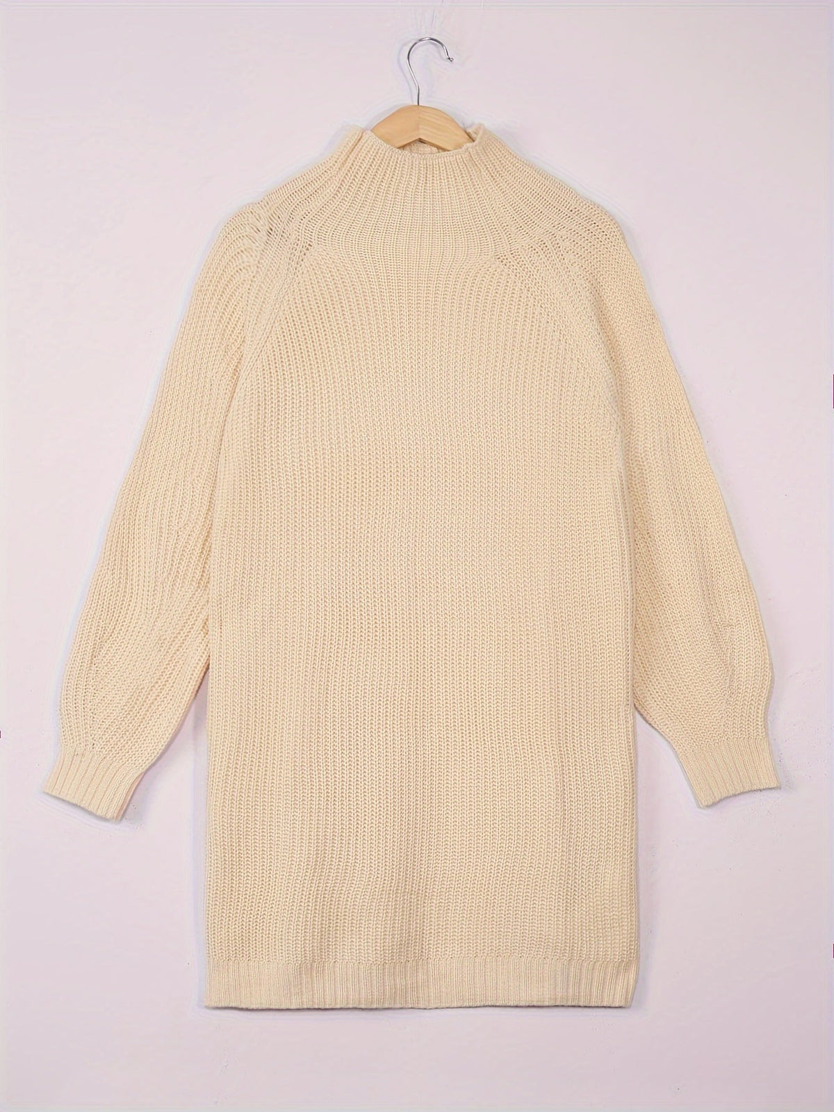 Women's Oversized Knit Sweater Dress with Mock Neck | Chunky Rib Texture, Long Sleeves, Split Hem | 4 Colors