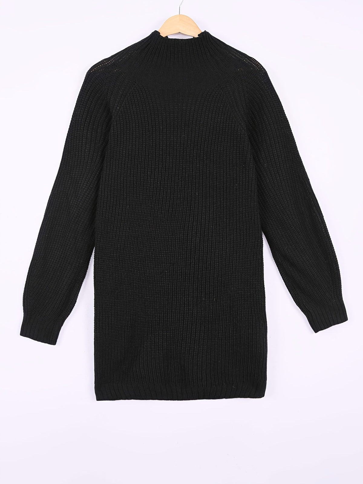 Women's Oversized Knit Sweater Dress with Mock Neck | Chunky Rib Texture, Long Sleeves, Split Hem | 4 Colors