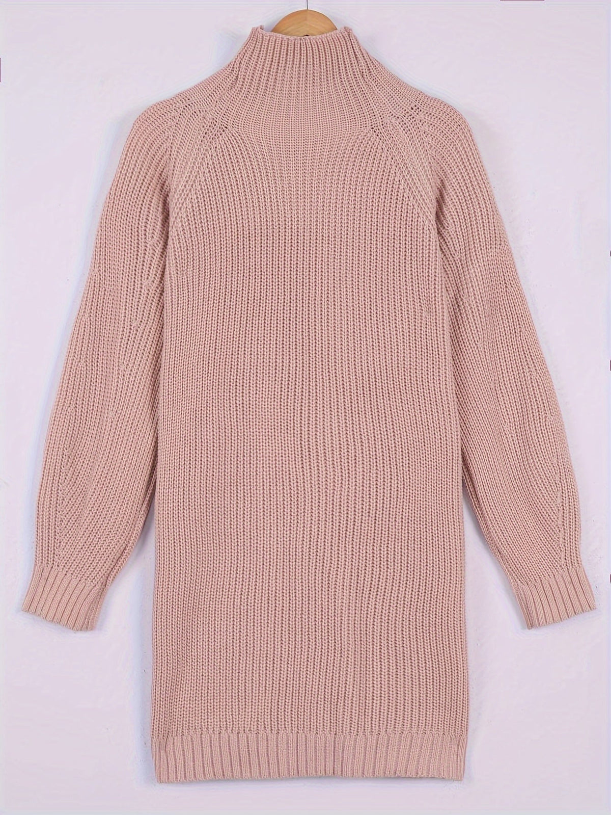 Women's Oversized Knit Sweater Dress with Mock Neck | Chunky Rib Texture, Long Sleeves, Split Hem | 4 Colors