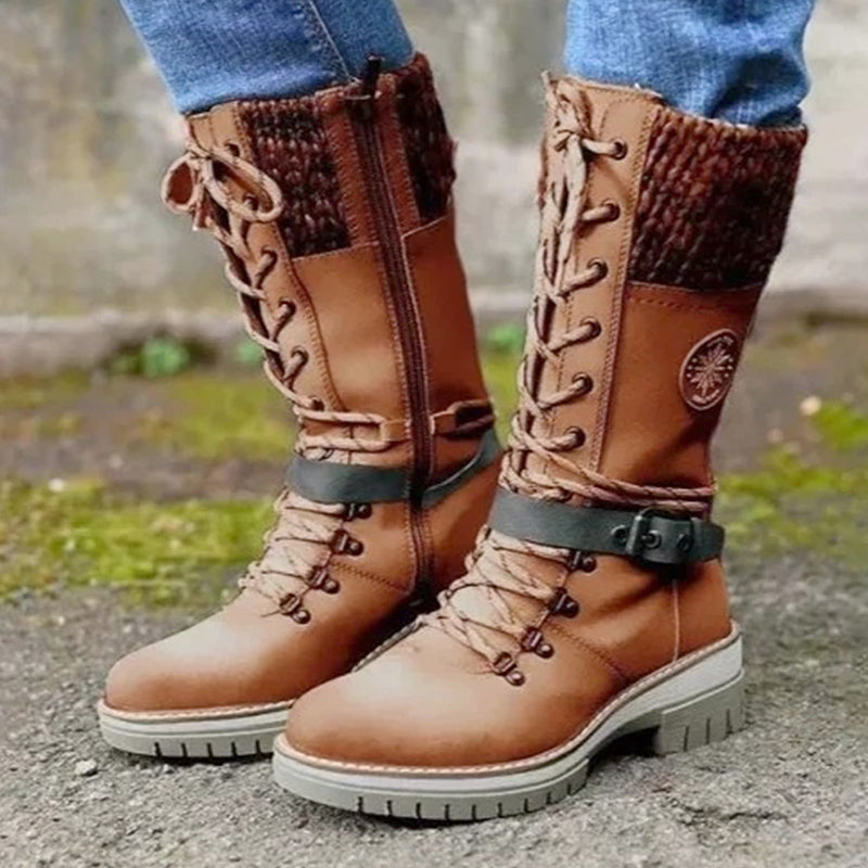 Women's Knee High Waterproof Snow Boots with Insulated Lining | Hook and Loop Closure, Buckle Strap, Rubber Grip Sole | Size 4-12