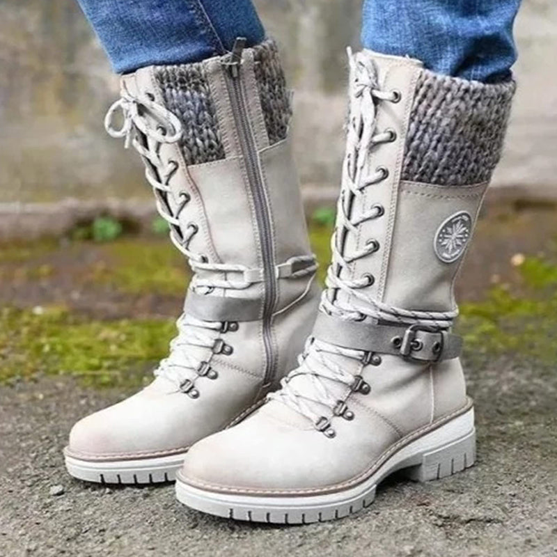 Women's Knee High Waterproof Snow Boots with Insulated Lining | Hook and Loop Closure, Buckle Strap, Rubber Grip Sole | Size 4-12