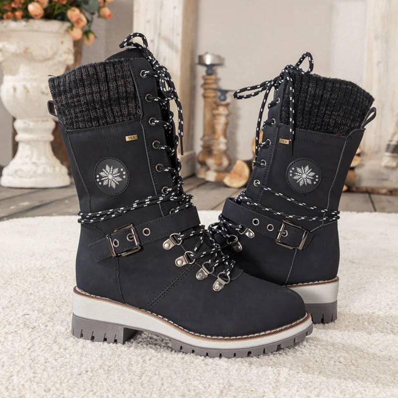 Women's Knee High Waterproof Snow Boots with Insulated Lining | Hook and Loop Closure, Buckle Strap, Rubber Grip Sole | Size 4-12