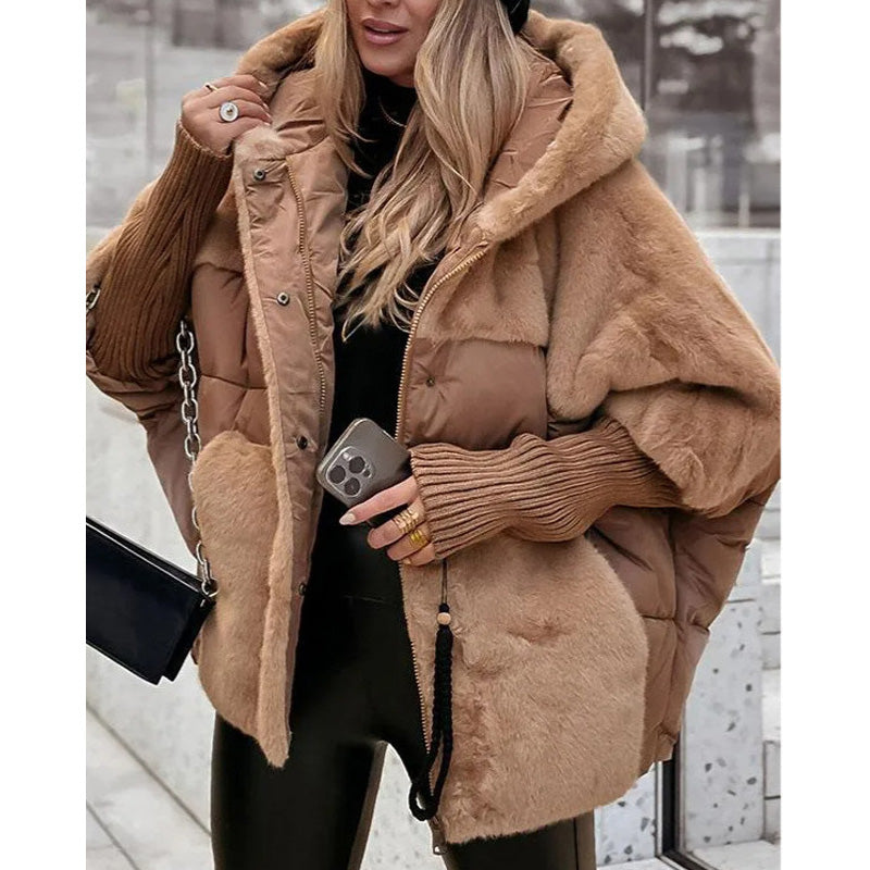 Women's Hooded Winter Jacket with Faux Fur Details | Lightly Padded Warm Outerwear for Cold Days | Size S-3XL