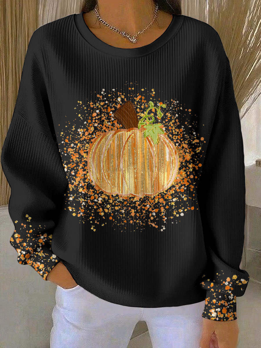 Women's Pumpkin Print Sweatshirt | Soft Warm Fabric with a Relaxed Fit for Cool Autumn Mornings | Size S-5XL, 4 Colors