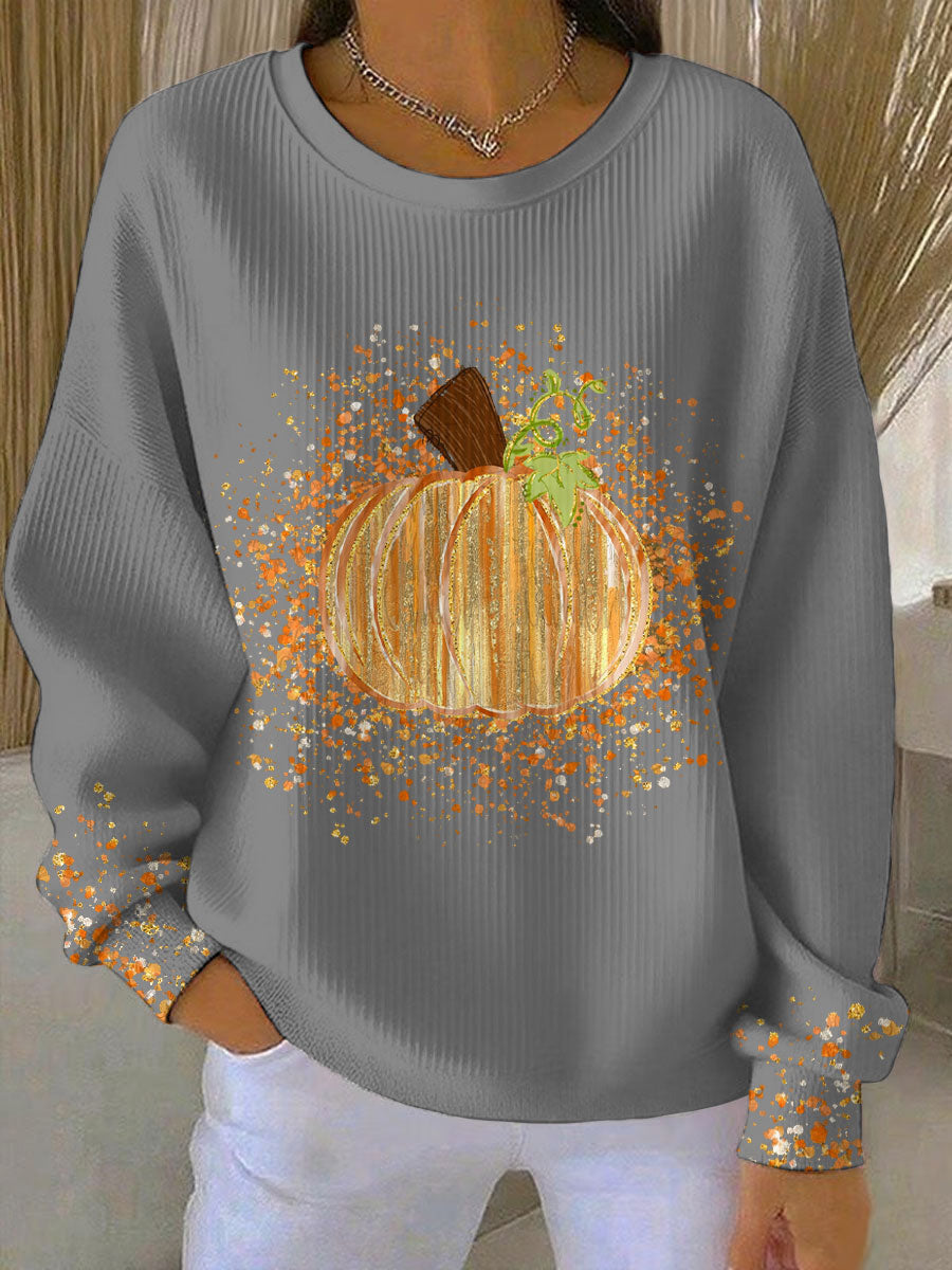 Women's Pumpkin Print Sweatshirt | Soft Warm Fabric with a Relaxed Fit for Cool Autumn Mornings | Size S-5XL, 4 Colors