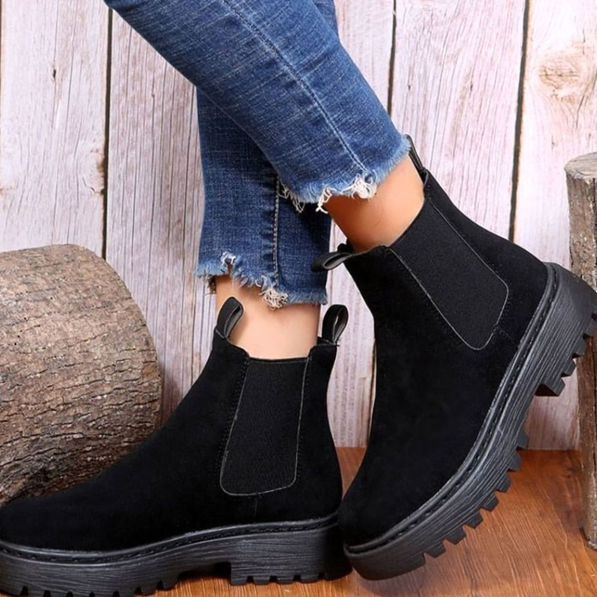 Women's Chelsea Boots on a Chunky Platform Sole | Suede Look Upper, Elastic Side Panel | 2 Colors