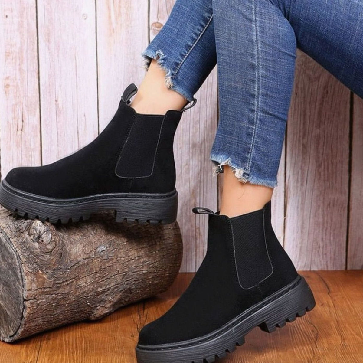 Women's Chelsea Boots on a Chunky Platform Sole | Suede Look Upper, Elastic Side Panel | 2 Colors