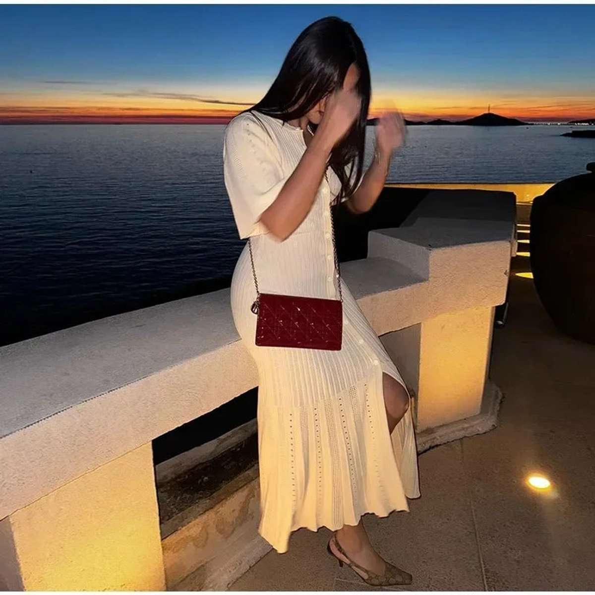 Women's Maxi Knit Dress with High Side Slit | Short Sleeves and Button Placket Neckline | Sizes S-L, 2 Colors
