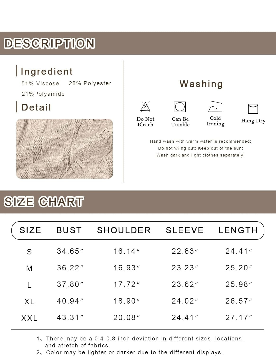 Women's Cable Knit Turtleneck Sweater with Ribbed Cuffs | Relaxed Fit Roll Neck Winter Pullover | Size S-2XL
