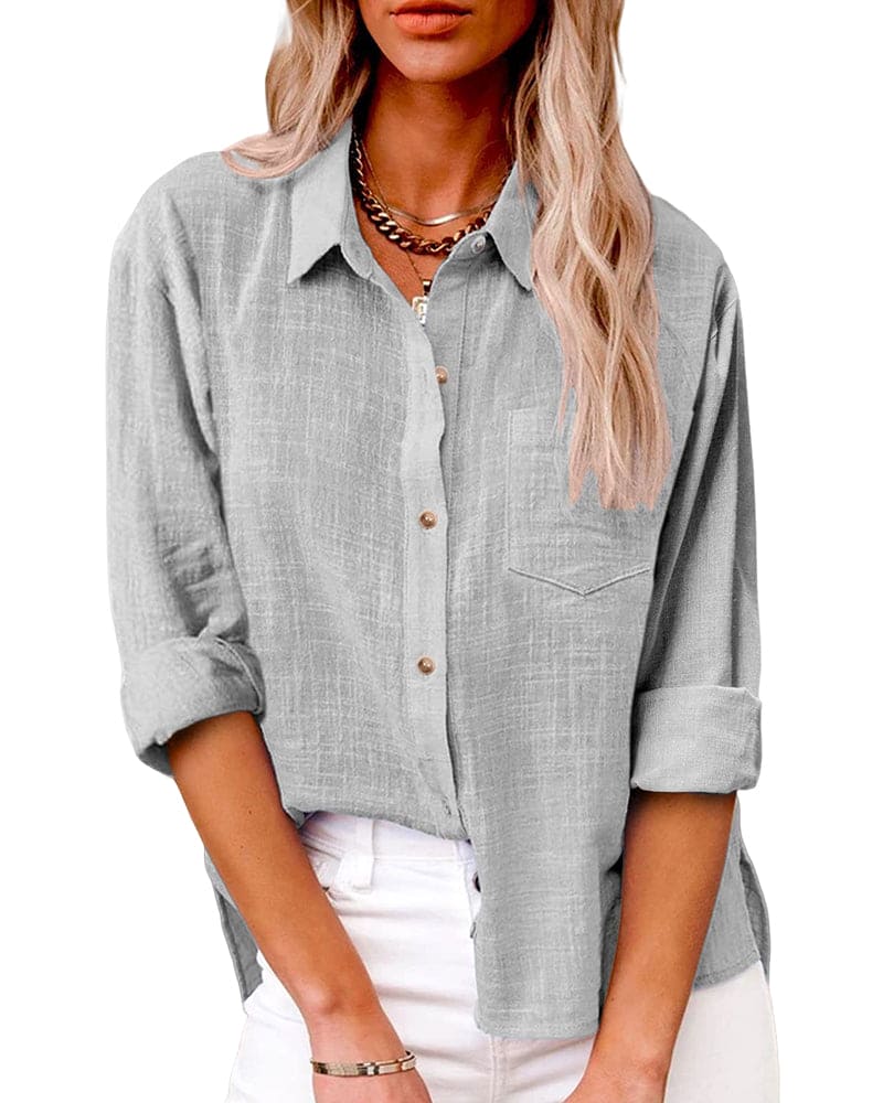 Women's Long Sleeve Shirt with a Chest Pocket | Classic Collar, Relaxed Fit | Button Up Shirts for Women | Size S-5XL, 7 Colors