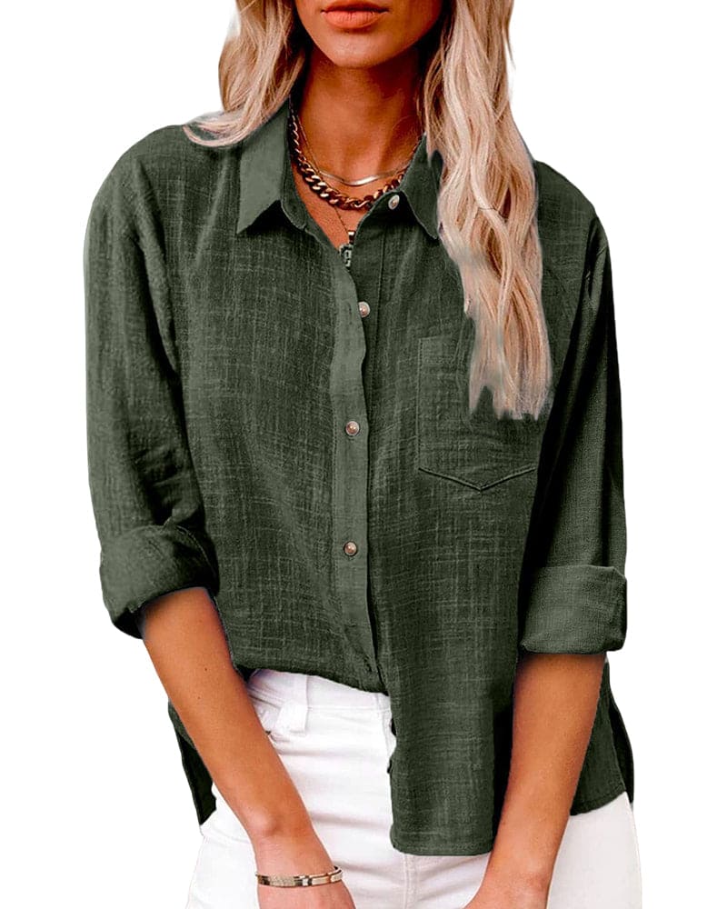 Women's Long Sleeve Shirt with a Chest Pocket | Classic Collar, Relaxed Fit | Button Up Shirts for Women | Size S-5XL, 7 Colors
