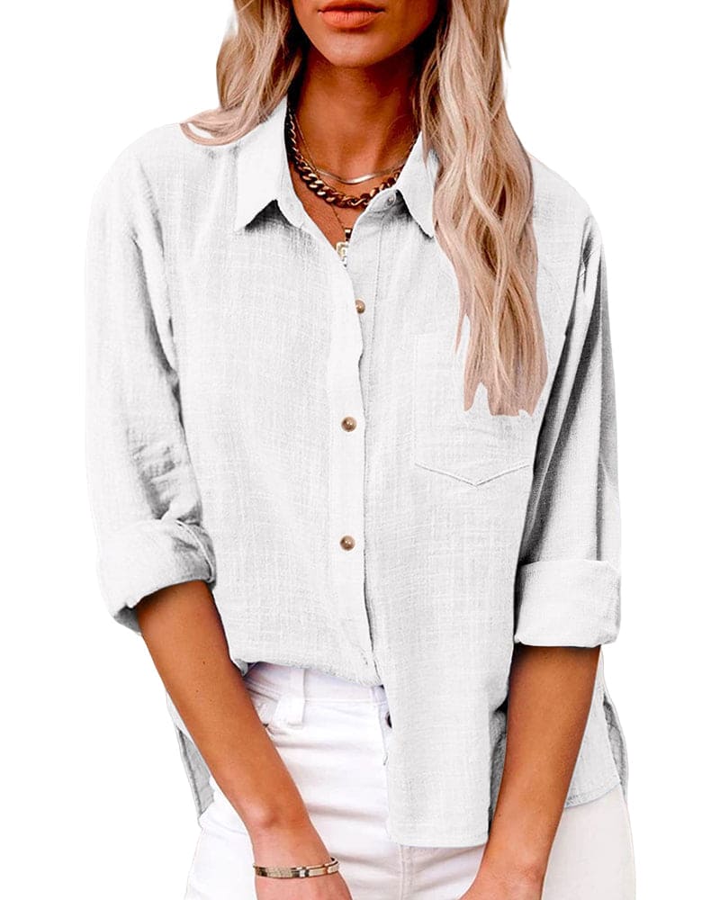 Women's Long Sleeve Shirt with a Chest Pocket | Classic Collar, Relaxed Fit | Button Up Shirts for Women | Size S-5XL, 7 Colors