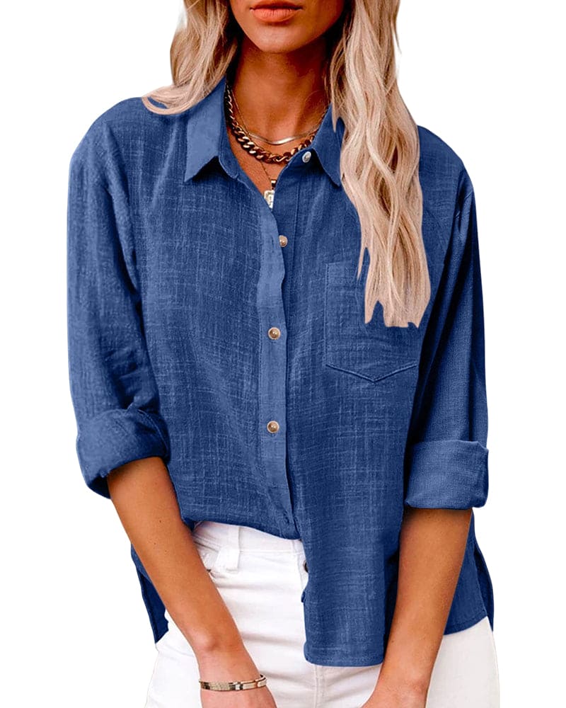 Women's Long Sleeve Shirt with a Chest Pocket | Classic Collar, Relaxed Fit | Button Up Shirts for Women | Size S-5XL, 7 Colors