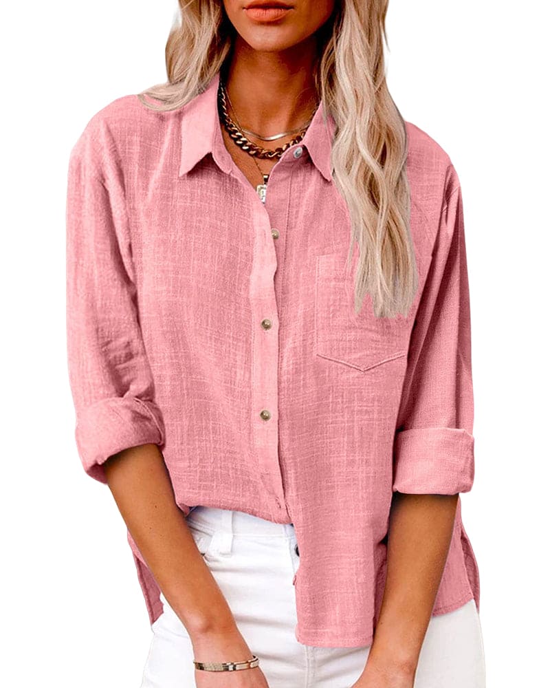 Women's Long Sleeve Shirt with a Chest Pocket | Classic Collar, Relaxed Fit | Button Up Shirts for Women | Size S-5XL, 7 Colors