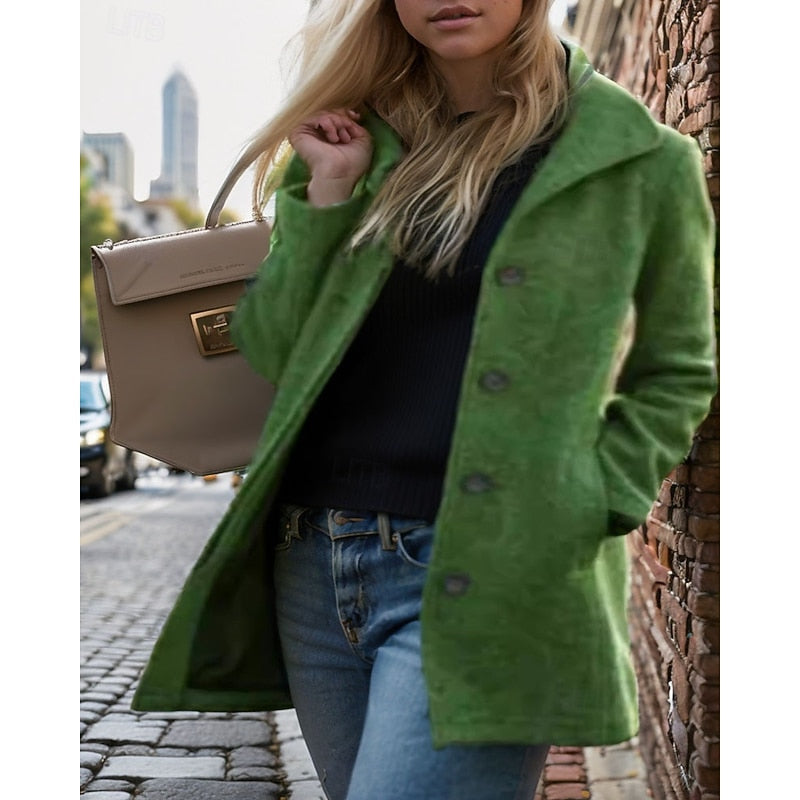 Womens Coat with Button Front and Pockets | For Winter | Size S-3XL | Purple, Khaki, Grey, Green, Black