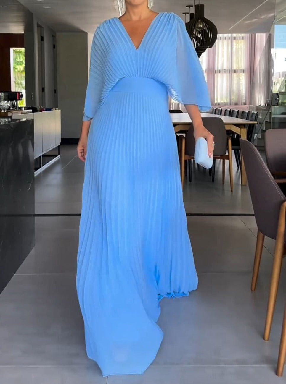 Pleated Maxi Dress with Sleeveless Design