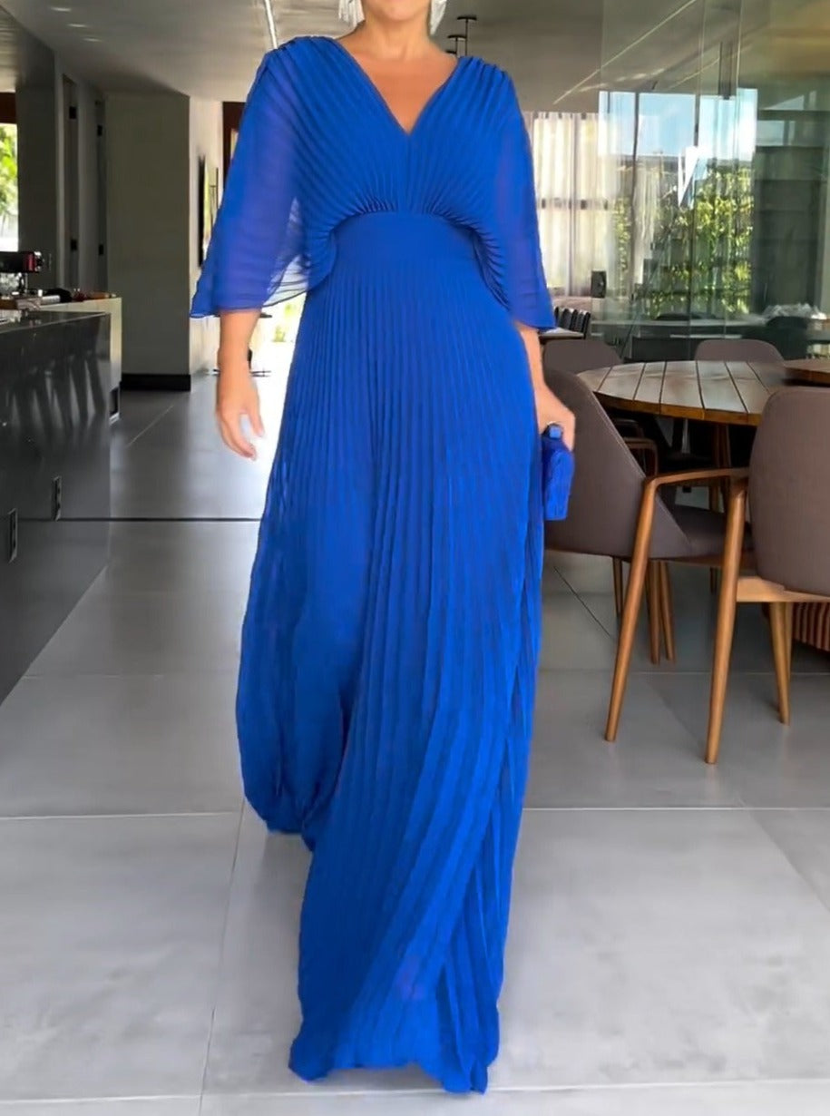 Pleated Maxi Dress with Sleeveless Design