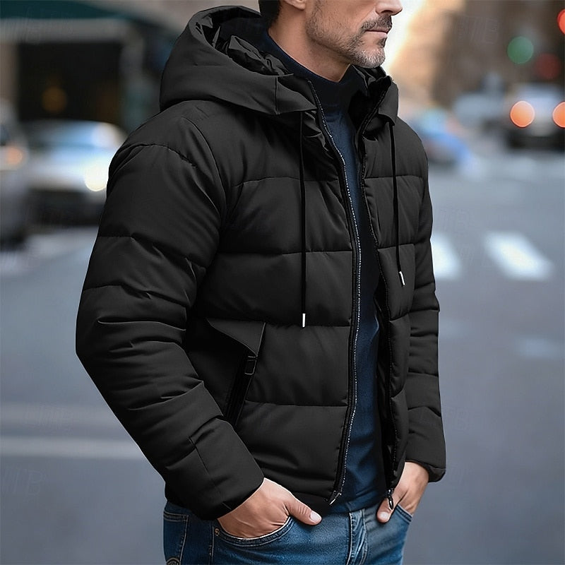 Women's Puffer Jacket with Quilted Panels and Hood | Zip Closure, Drawstring, Pockets | For Winter | Size M-L