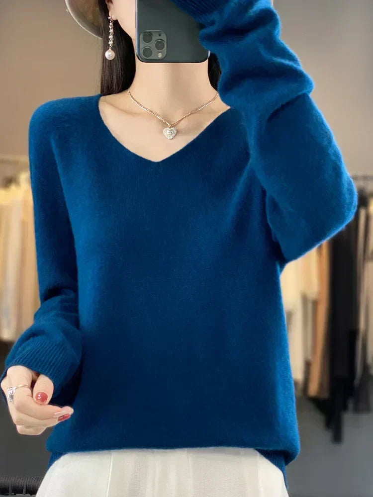 Women's V Neck Sweater with Long Sleeves | Relaxed Fit Knit Pullover in Twelve Shades | Size XS-3XL, 12 Colors
