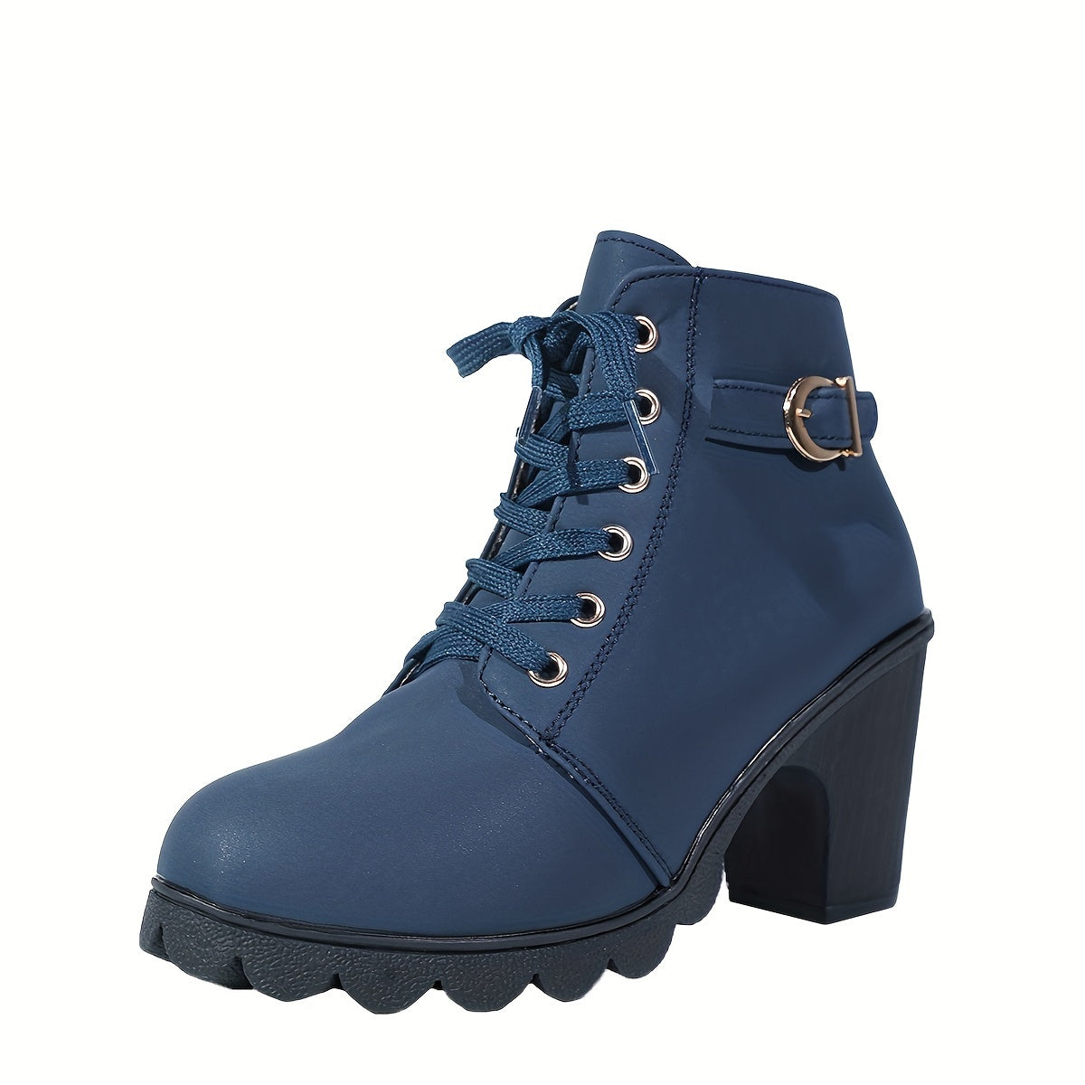 Women's Lace Up Ankle Boots with Block Heel | Side Zip Entry, Chunky Lug Sole | Size 5.5-10.5, 5 Colors