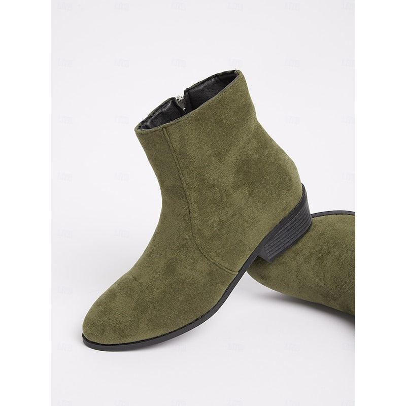 Women's Boots with Block Heel and Ankle Height | Zip Closure | Size 6-10.5 | Brown, Green, Black