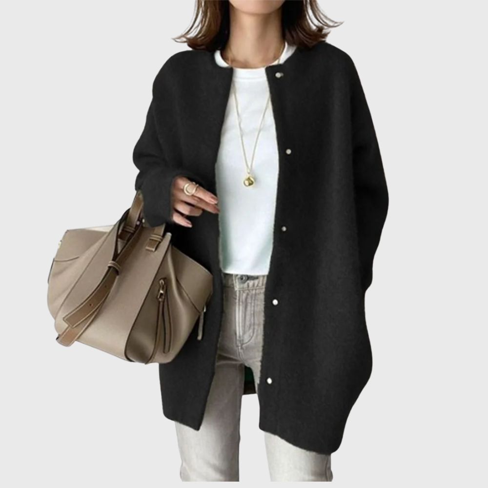 Women's Longline Open Front Cardigan Sweater with Button Closure | Crew Neck Long Sleeve Relaxed Fit | Size XS-2XL