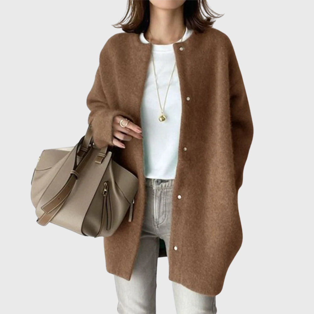 Women's Longline Open Front Cardigan Sweater with Button Closure | Crew Neck Long Sleeve Relaxed Fit | Size XS-2XL
