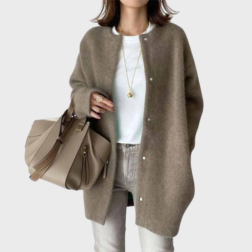 Women's Longline Open Front Cardigan Sweater with Button Closure | Crew Neck Long Sleeve Relaxed Fit | Size XS-2XL