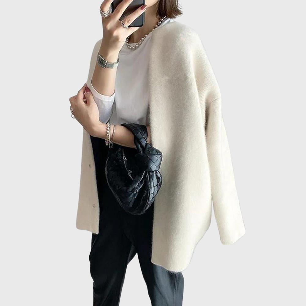 Women's Longline Open Front Cardigan Sweater with Button Closure | Crew Neck Long Sleeve Relaxed Fit | Size XS-2XL