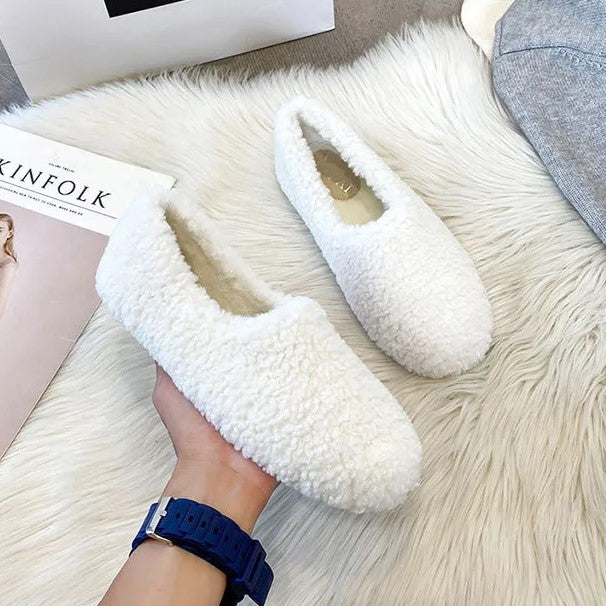 Women's Fuzzy Slippers in a Ballerina Shape | Teddy Lined Slip On Flats with a Rounded Toe | Sizes 5.5 to 11, 4 Colors