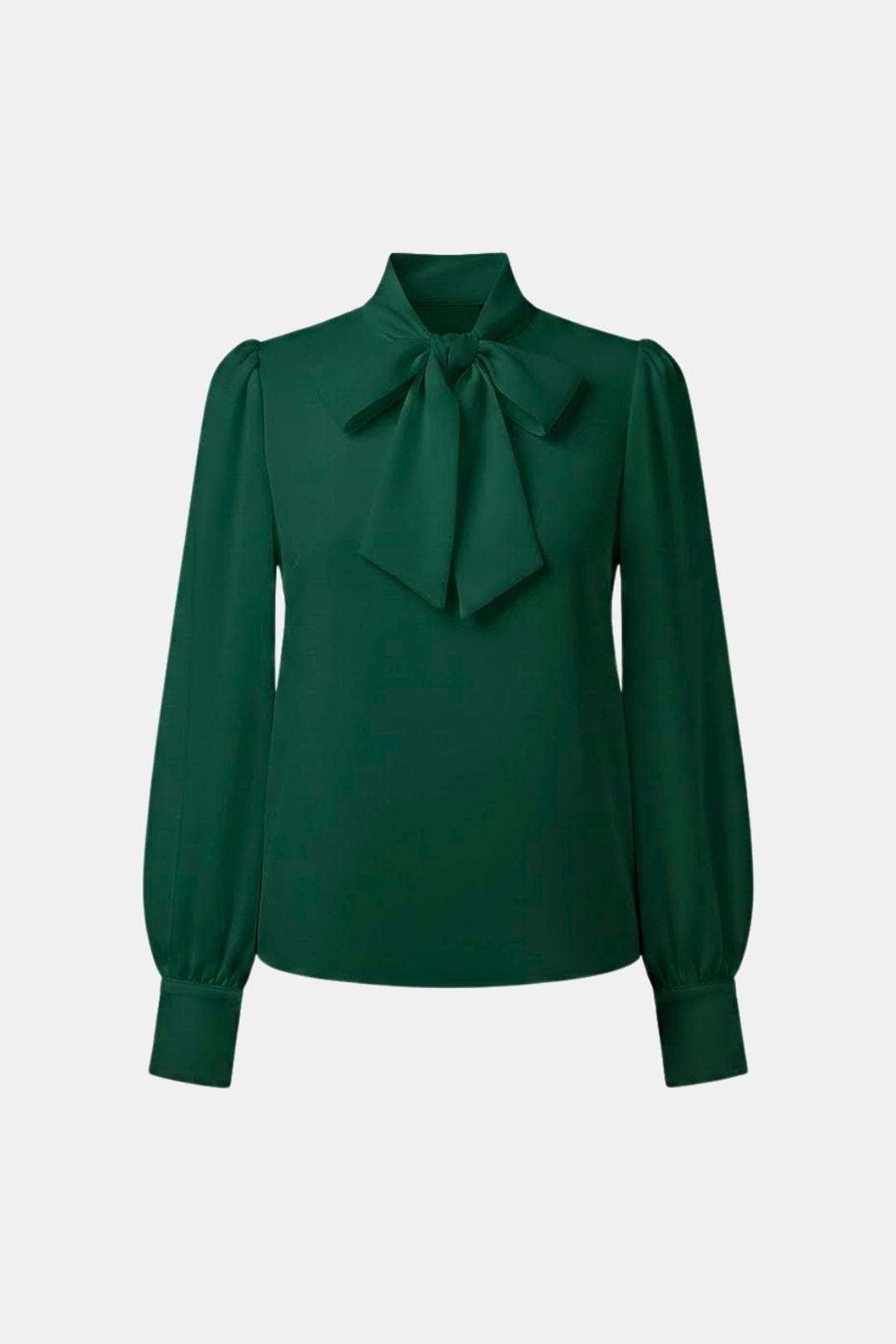 Women's Bow Blouse with Long Sleeves and Buttoned Cuffs | Tie Neckline, Front Button Closure | Sizes XS to 3XL, 4 Colors
