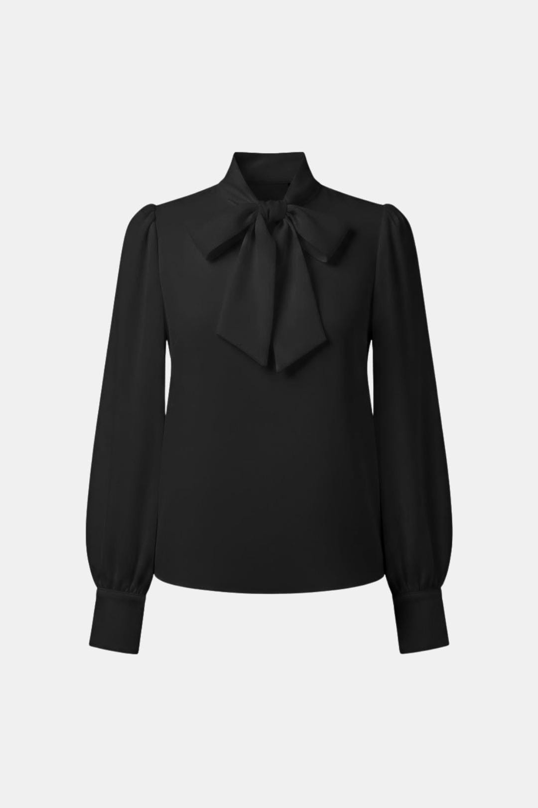 Women's Bow Blouse with Long Sleeves and Buttoned Cuffs | Tie Neckline, Front Button Closure | Sizes XS to 3XL, 4 Colors