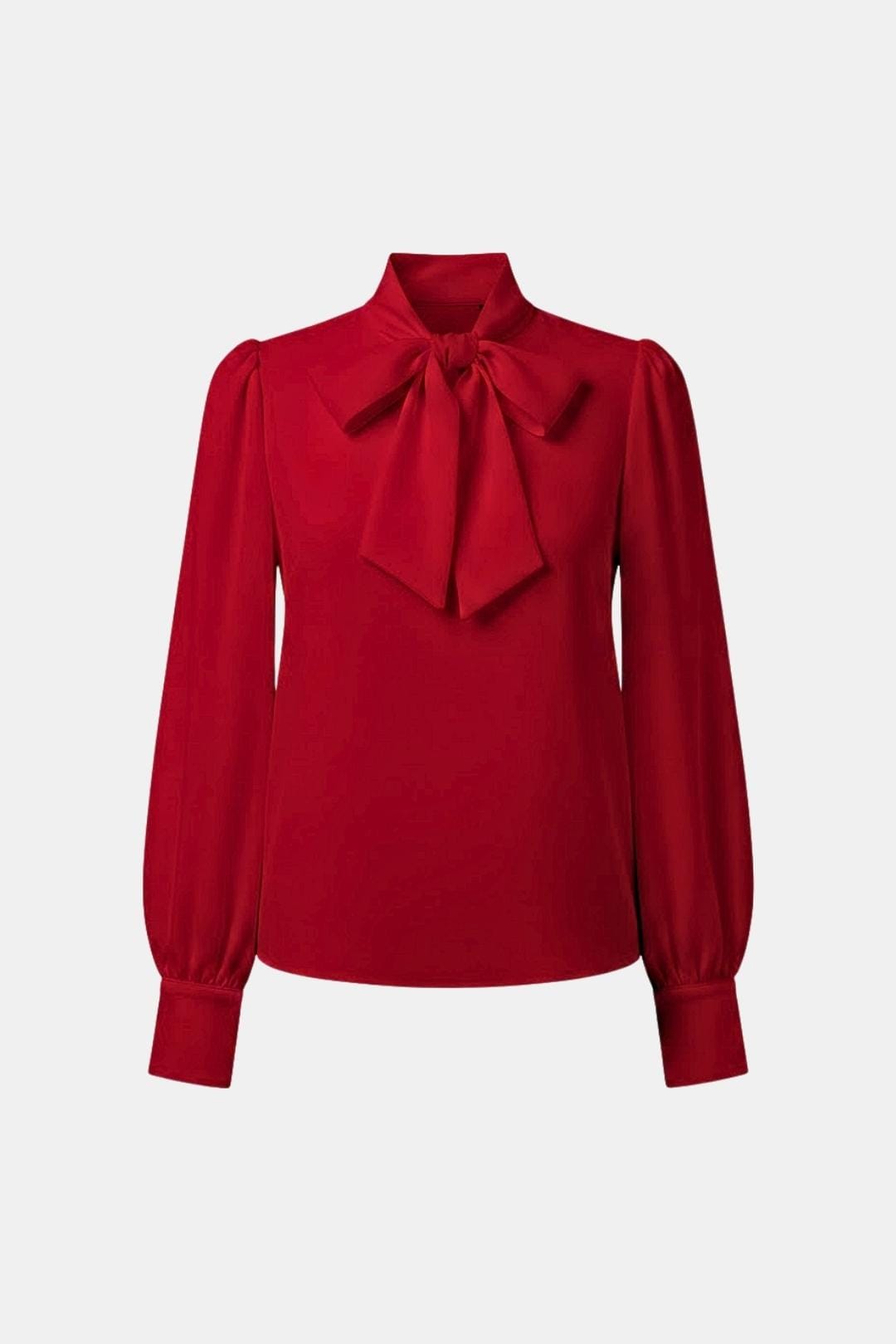 Women's Bow Blouse with Long Sleeves and Buttoned Cuffs | Tie Neckline, Front Button Closure | Sizes XS to 3XL, 4 Colors