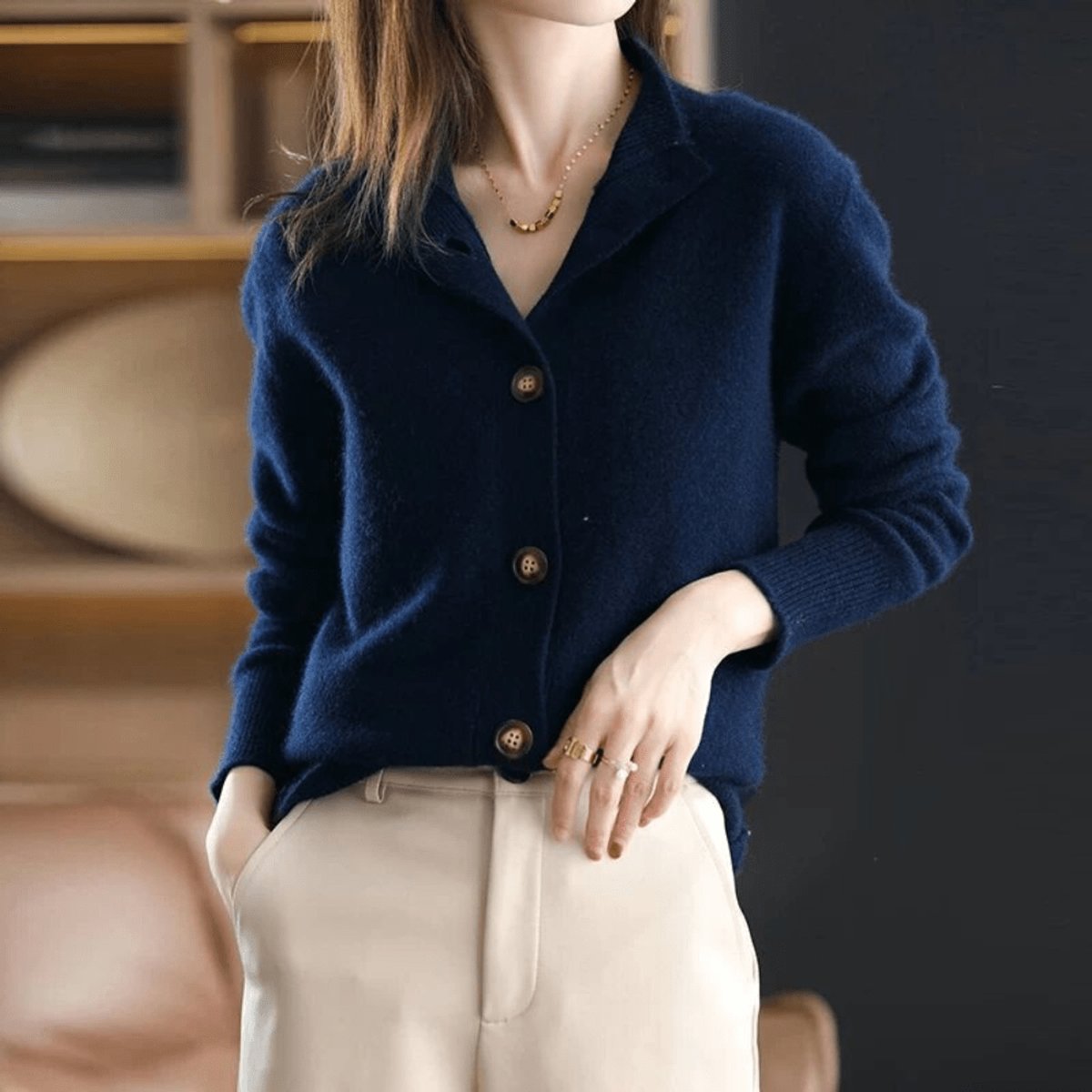 Women's Cashmere Blend Cardigan Sweater with Button Front | Mock Neck Knitwear, Relaxed Fit for Fall and Winter | Size S-2XL