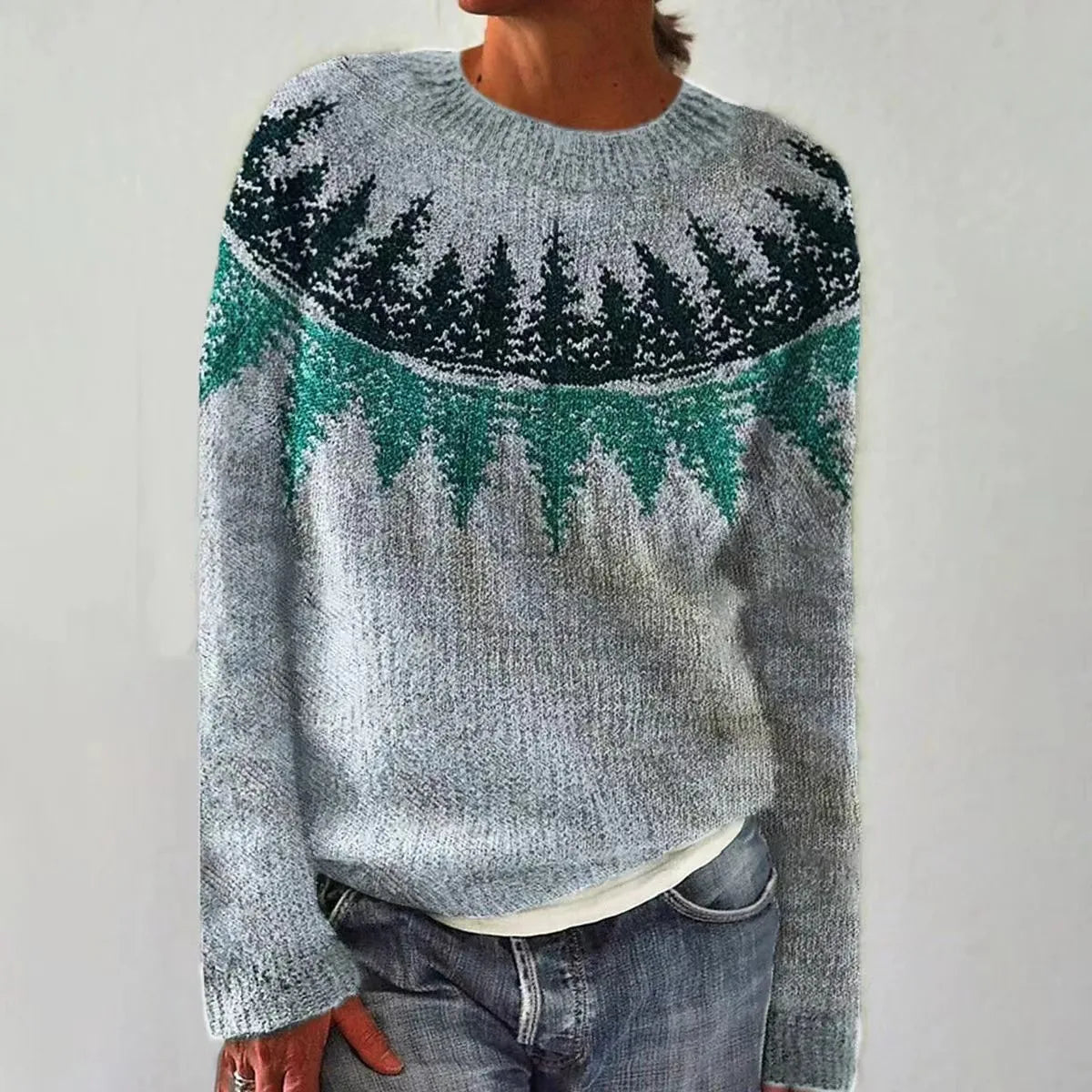 Women's Casual Boat Neck Acrylic Sweater with Nordic Yoke | Long Sleeve Winter Pullover with Banded Cuffs | Size S-5XL