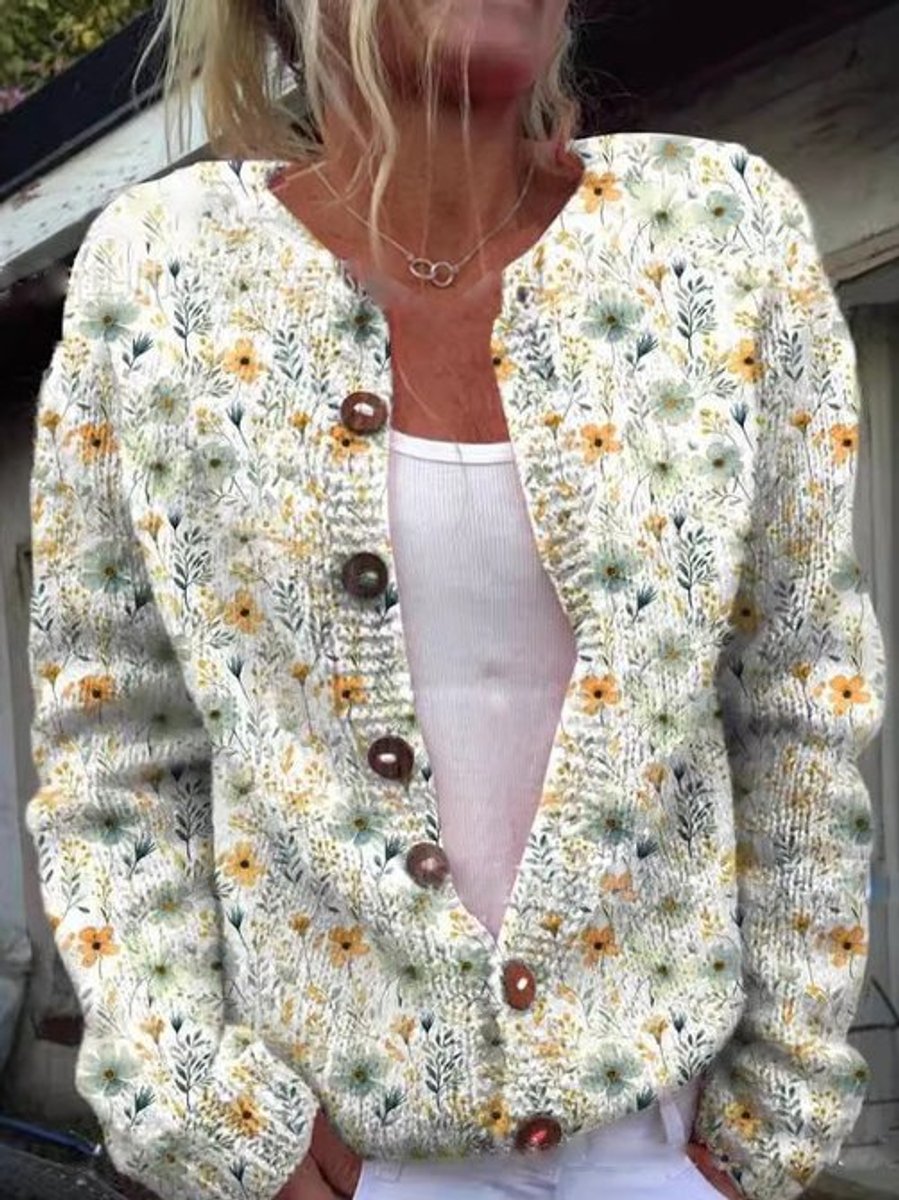 Women's Floral Embroidered Cardigan Sweater with Button Front | Relaxed Knit Layer in Romantic Style | Size S-5XL