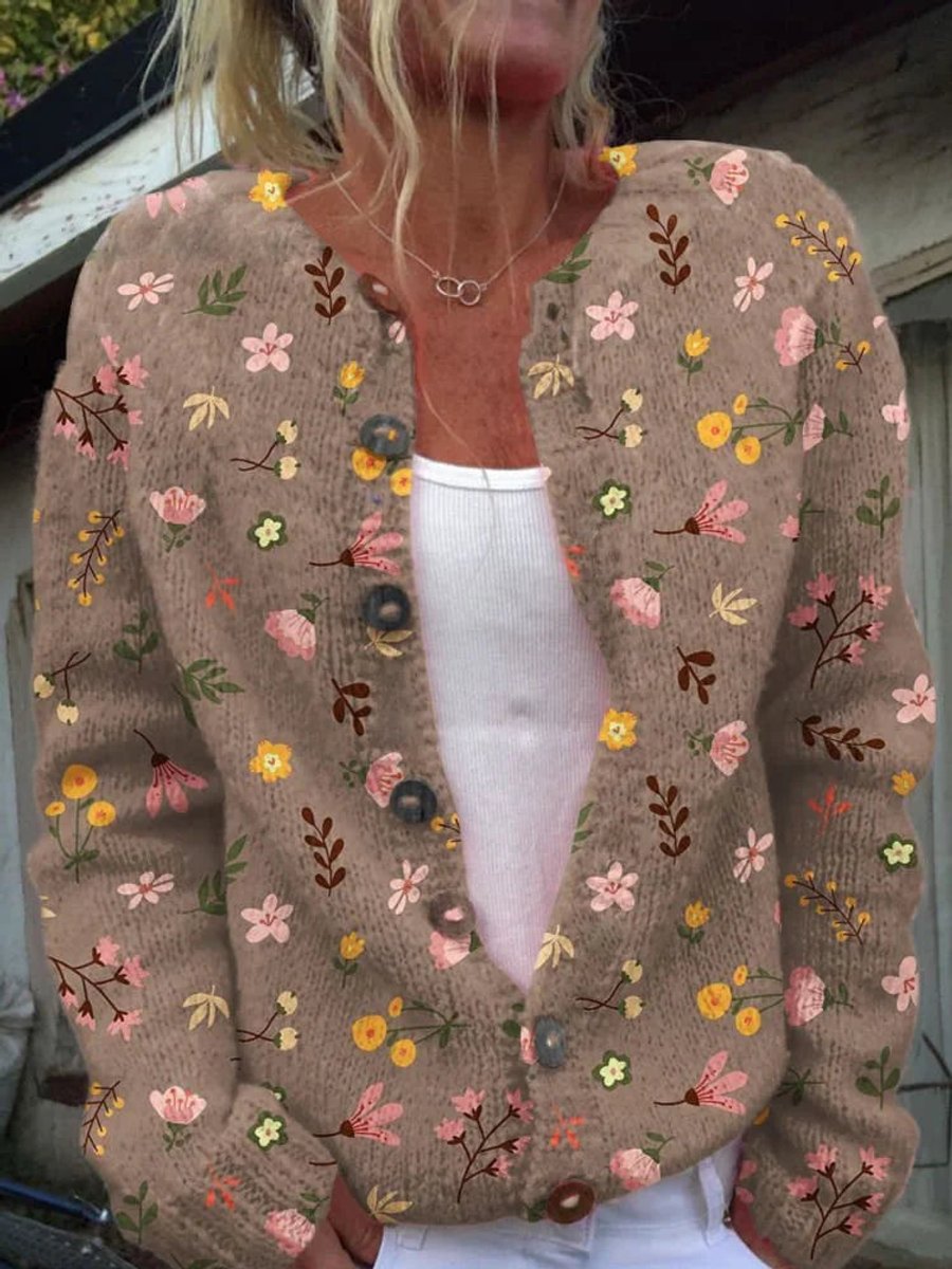 Women's Floral Embroidered Cardigan Sweater with Button Front | Relaxed Knit Layer in Romantic Style | Size S-5XL