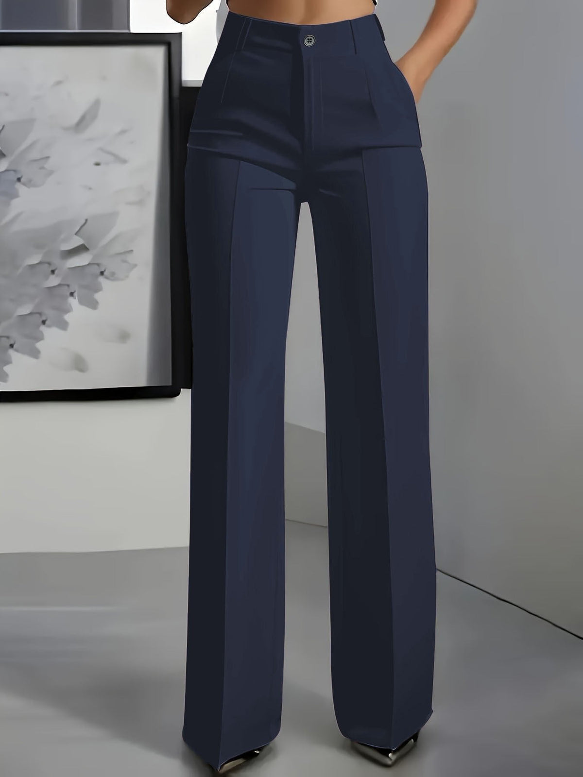 Women's High Waisted Wide Leg Pants with Front Pleats | Tailored Straight Fit Trousers for the Office | Size S-3XL