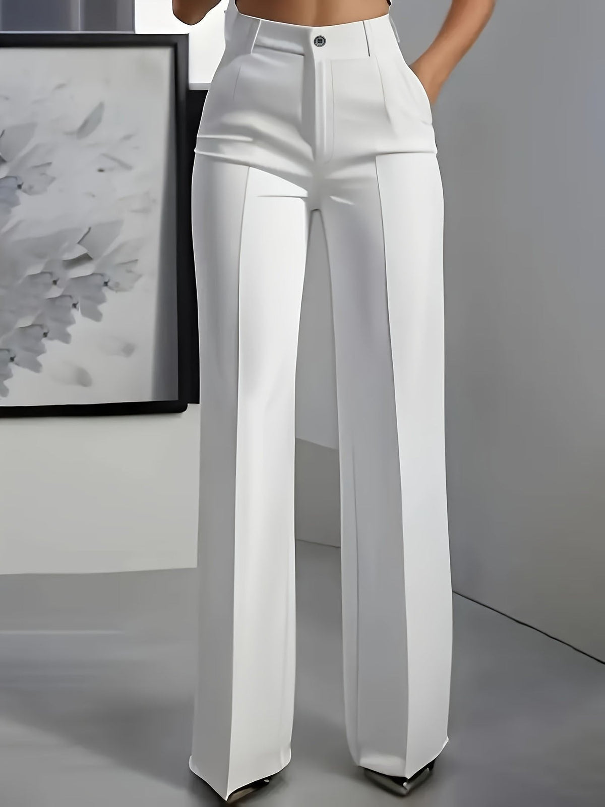Women's High Waisted Wide Leg Pants with Front Pleats | Tailored Straight Fit Trousers for the Office | Size S-3XL