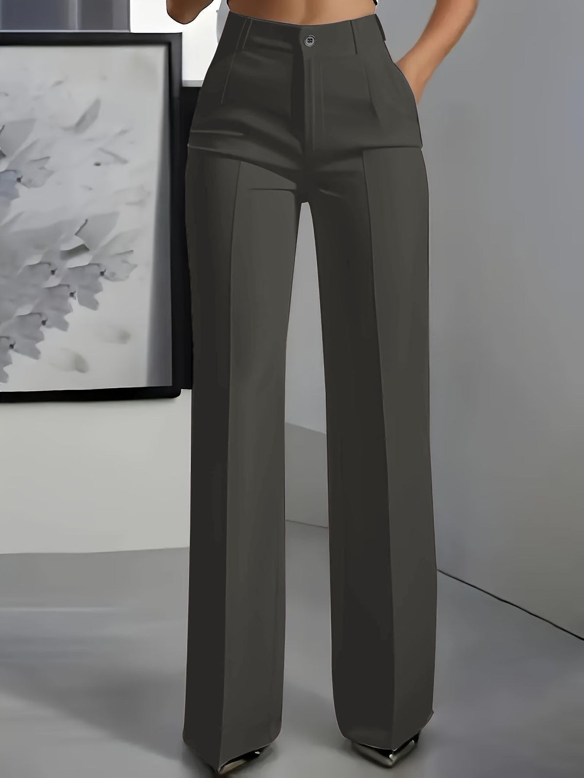 Women's High Waisted Wide Leg Pants with Front Pleats | Tailored Straight Fit Trousers for the Office | Size S-3XL