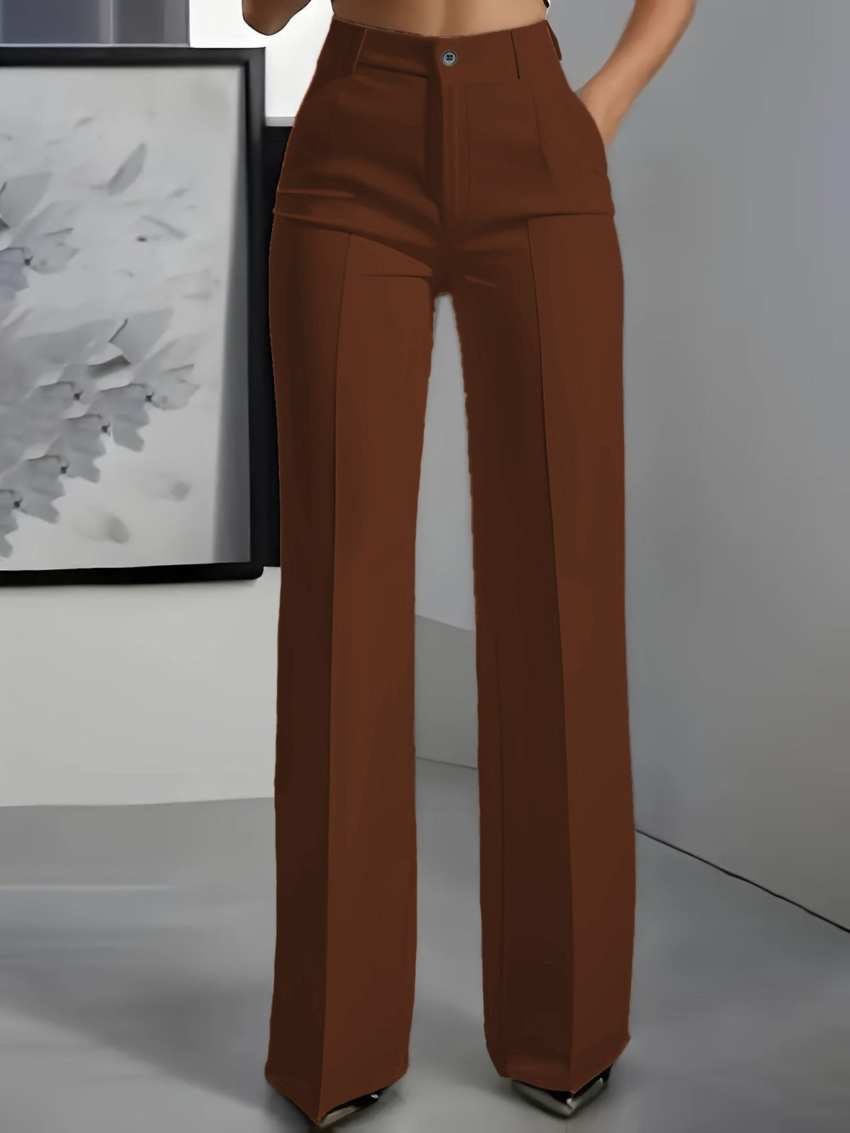 Women's High Waisted Wide Leg Pants with Front Pleats | Tailored Straight Fit Trousers for the Office | Size S-3XL