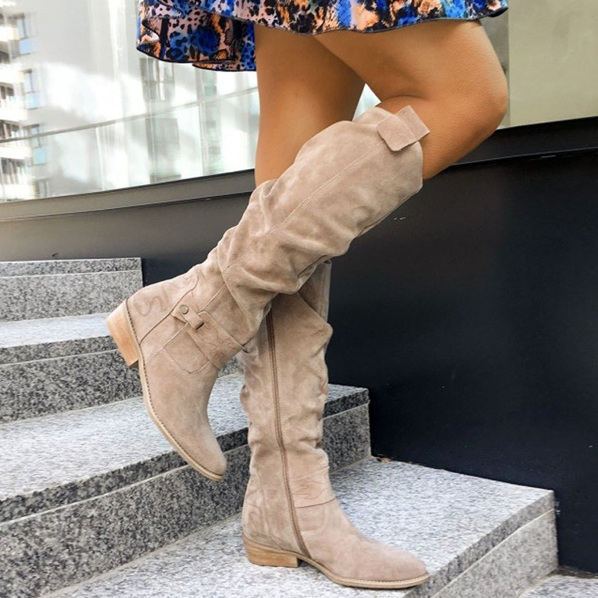 Women's Block Heel Knee High Boots with a Gathered Shaft | Pull On Entry, Almond Toe | Sizes 3-12, 3 Colors
