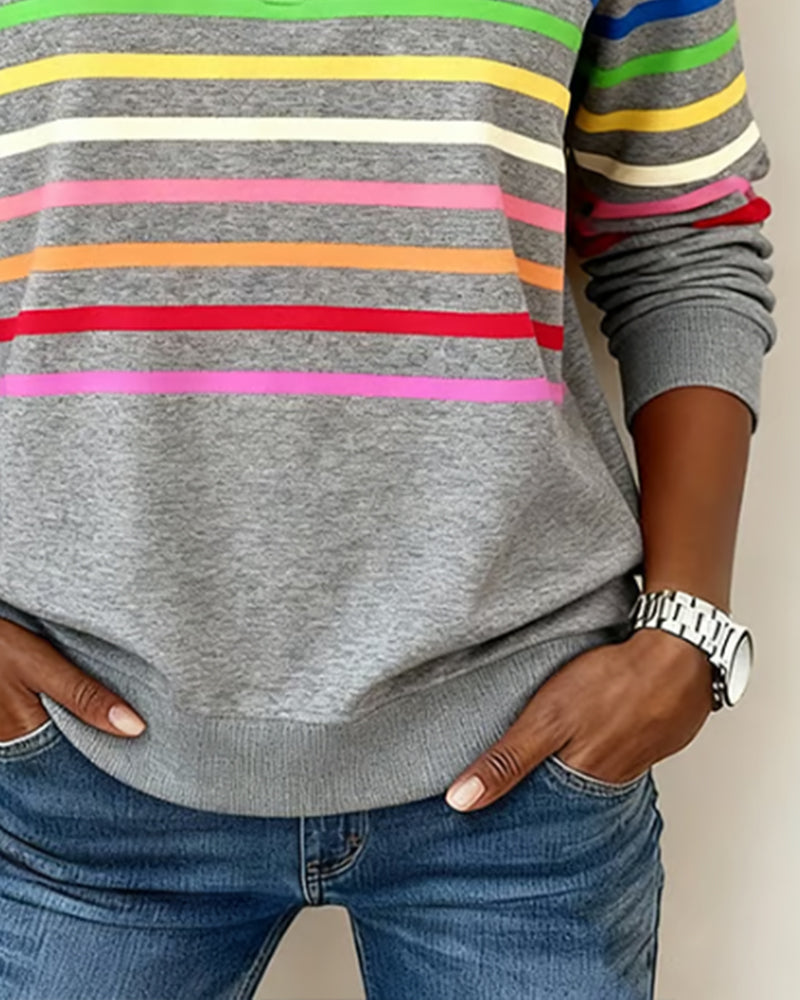 Women's Striped Quarter Zip Pullover Sweater with Stand Collar | Casual Fall Knit with Ribbed Cuffs and Hem | Size S-3XL