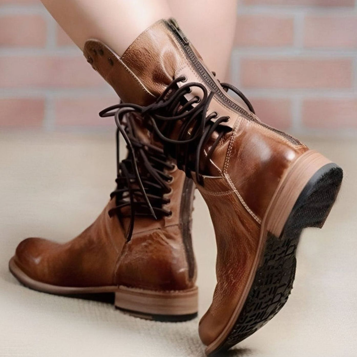 Women's Block Heel Boots in a Leather Look | Back Lacing, Studded Cuff, Side Zip Entry | 3 Colors