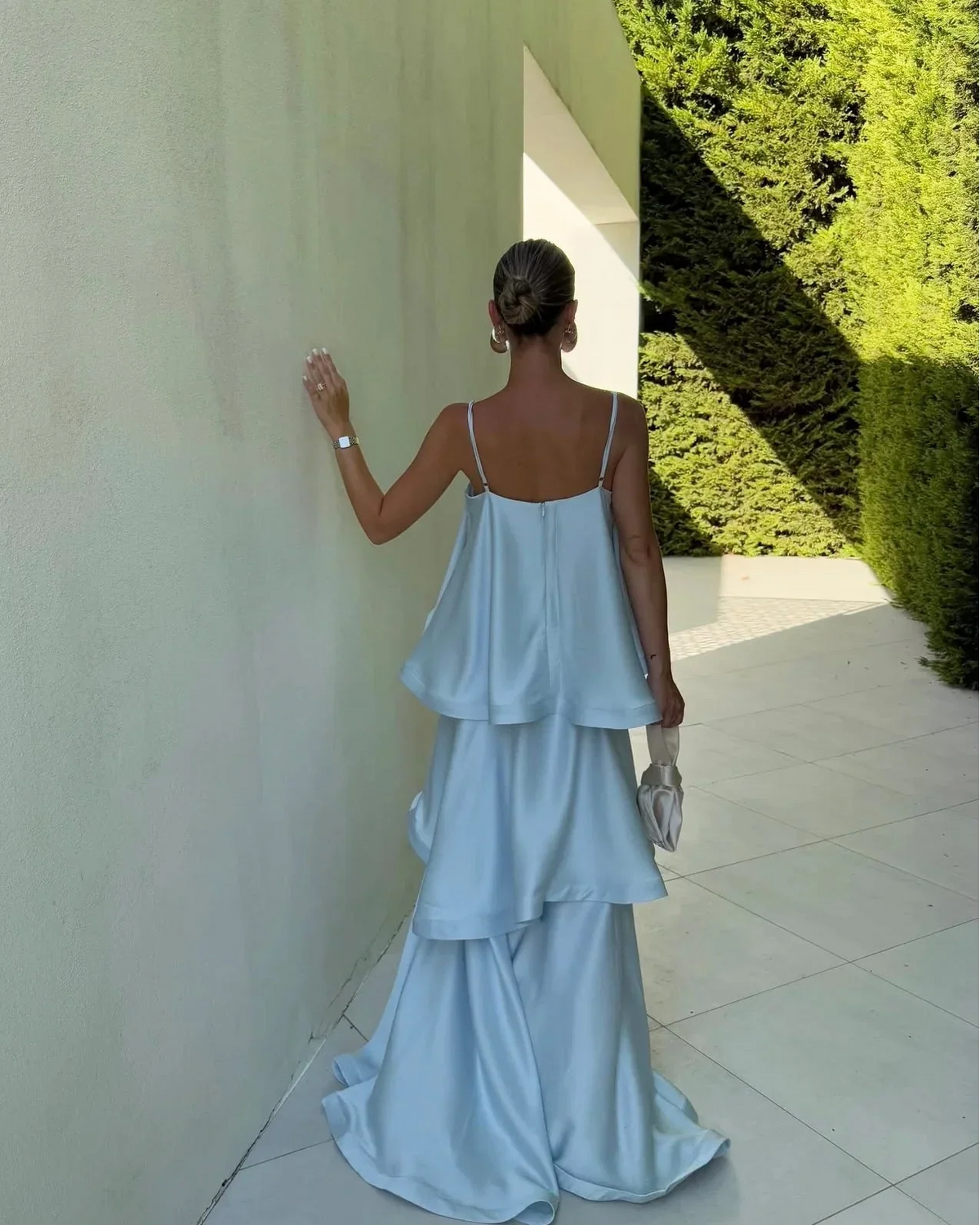 Women's Tiered Satin Maxi Dress with Ruffle Edges | Spaghetti Straps, Open Back, Asymmetric Hem | Sizes S to 2XL, 3 Colors