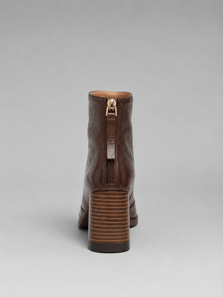 Women's Block Heel Ankle Boots with Square Toe | Crinkled Faux Leather Upper and Back Zip Entry | 2 Colors