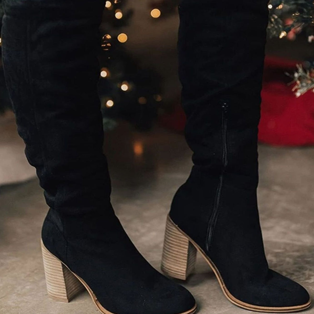 Women's Slouchy Knee High Boots in Faux Suede | Stacked Block Heel and Relaxed Draping Shaft | 3 Colors